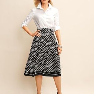 TALBOTS  Black & White Geo-Print  mid- skirt
